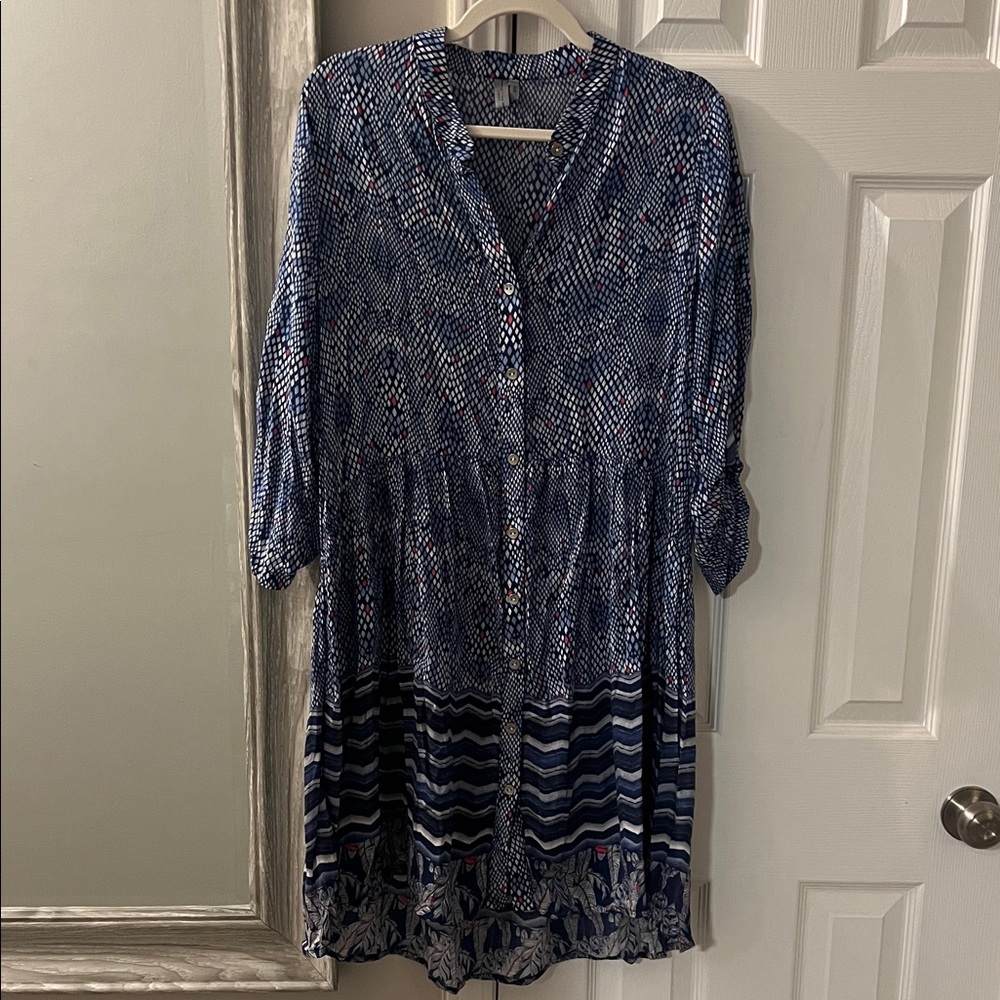 Blank London Anthropologie Blue Patterned Long Sleeve Dress